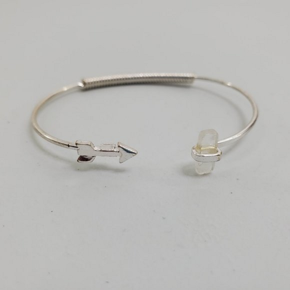 Arrow Cuff Bracelet‎ Silver Tone Boho Crystal Clear